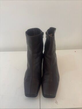 VINTAGE NINE WEST SOFT BROWN LEATHER ANKLE BOOTS SQUARE TOE 2” LOW BLOCK HEEL